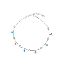 Load image into Gallery viewer, Annmarie Aquamarine and Cubic Zirconia Charm Anklet Silver
