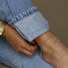 Load image into Gallery viewer, Annmarie Aquamarine and Cubic Zirconia Charm Anklet Gold