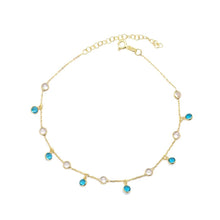 Load image into Gallery viewer, Annmarie Aquamarine and Cubic Zirconia Charm Anklet Gold