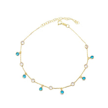 Load image into Gallery viewer, Annmarie Aquamarine and Cubic Zirconia Charm Anklet Silver