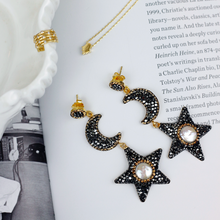 Load image into Gallery viewer, To The Moon And Stars Dangle Earrings With Cultured Pearl