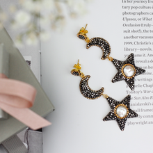 Load image into Gallery viewer, To The Moon And Stars Dangle Earrings With Cultured Pearl