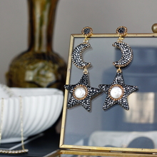 Load image into Gallery viewer, To The Moon And Stars Dangle Earrings With Cultured Pearl