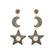 Load image into Gallery viewer, To The Moon And Stars Dangle Earrings With Cultured Pearl