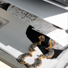 Load image into Gallery viewer, To The Moon And Back Dangle Earrings With Grey Hematite