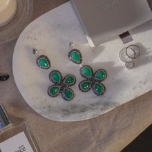 Load image into Gallery viewer, Eden Dyed Emerald Flower Dangle Earring