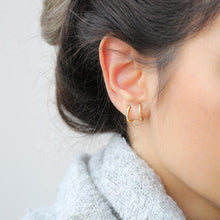 Load image into Gallery viewer, 16k gold vermeil cubic zirconia pave clicker hoop earring