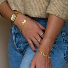 Load image into Gallery viewer, beautiful Hamsa hand layered bracelet in 16k gold vermeil dainty