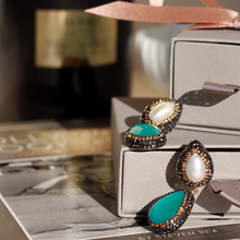 Load image into Gallery viewer, Ocean Dangle Earring With Simulated Pearl And Hematite