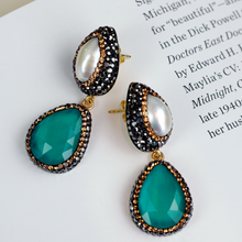 Load image into Gallery viewer, Ocean Dangle Earring With Simulated Pearl And Hematite