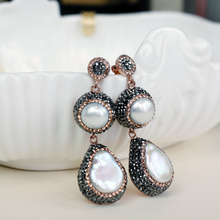 Load image into Gallery viewer, Queen Of The Sea Dangle Earring With Cultured Pearls In Rose Gold