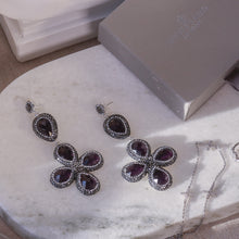 Load image into Gallery viewer, Scarlet Purple Cats Eye Flower Dangle Earring