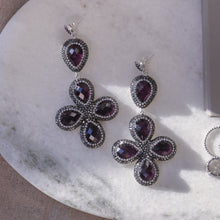 Load image into Gallery viewer, Scarlet Purple Cats Eye Flower Dangle Earring