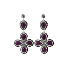 Load image into Gallery viewer, Scarlet Purple Cats Eye Flower Dangle Earring