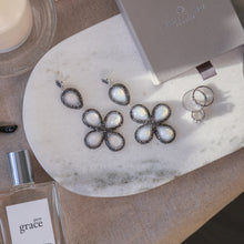 Load image into Gallery viewer, Sky White Cats Eye Flower Dangle Earring