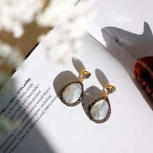 Load image into Gallery viewer, Snow Moon Single Drop Mother of Pearl Dangle Earring With Hematite