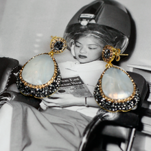 Load image into Gallery viewer, Snow Moon Single Drop Mother of Pearl Dangle Earring With Hematite