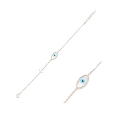 Load image into Gallery viewer, Stella Minimalistic Evil Eye Bracelet with Cross Silver