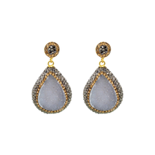 Load image into Gallery viewer, Stormy Single Drop Natural Druzy Dangle Earring With Hematite