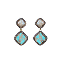 Load image into Gallery viewer, Lagoon Double Drop Natural Turquoise & Pearl Dangle Earring