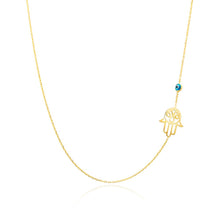 Load image into Gallery viewer, Zarah Sideway Hamsa hand necklace with evil eye amulet