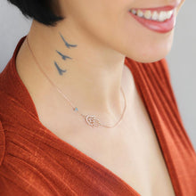 Load image into Gallery viewer, Zarah Sideway Hamsa hand necklace with evil eye amulet