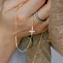 Load image into Gallery viewer, 16k gold vermeil necklace with cross and cubic zirconia minimalistic