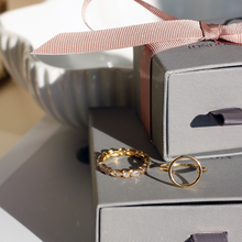 Load image into Gallery viewer, 16k gold vermeil oval and circle cubic zirconia stacking band ring