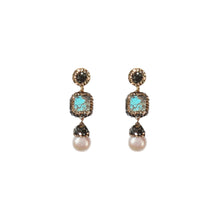 Load image into Gallery viewer, Pearl & Turquoise Double Drop