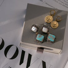 Load image into Gallery viewer, Lagoon Double Drop Natural Turquoise & Pearl Dangle Earring