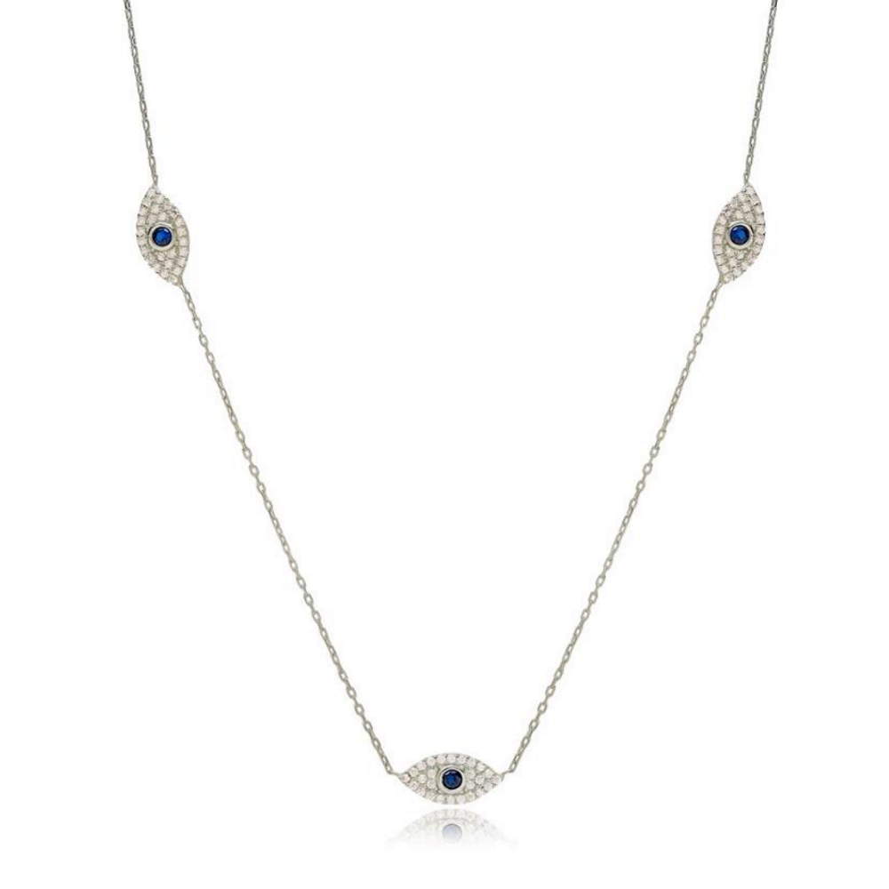 Aliye Cubic Zirconia Evil Eye Shaker Necklace Silver