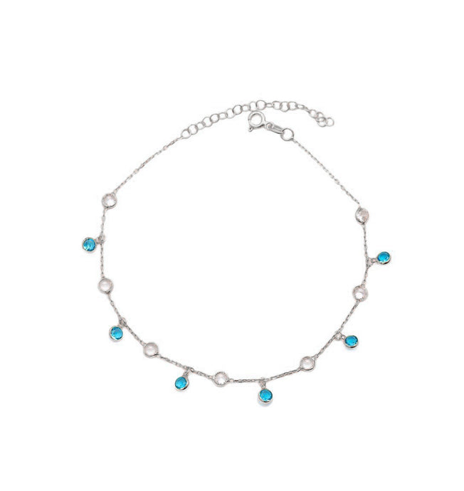 Annmarie Aquamarine and Cubic Zirconia Charm Anklet Silver