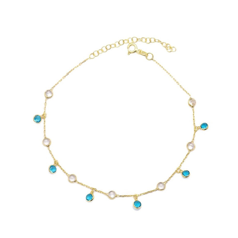 Annmarie Aquamarine and Cubic Zirconia Charm Anklet Gold