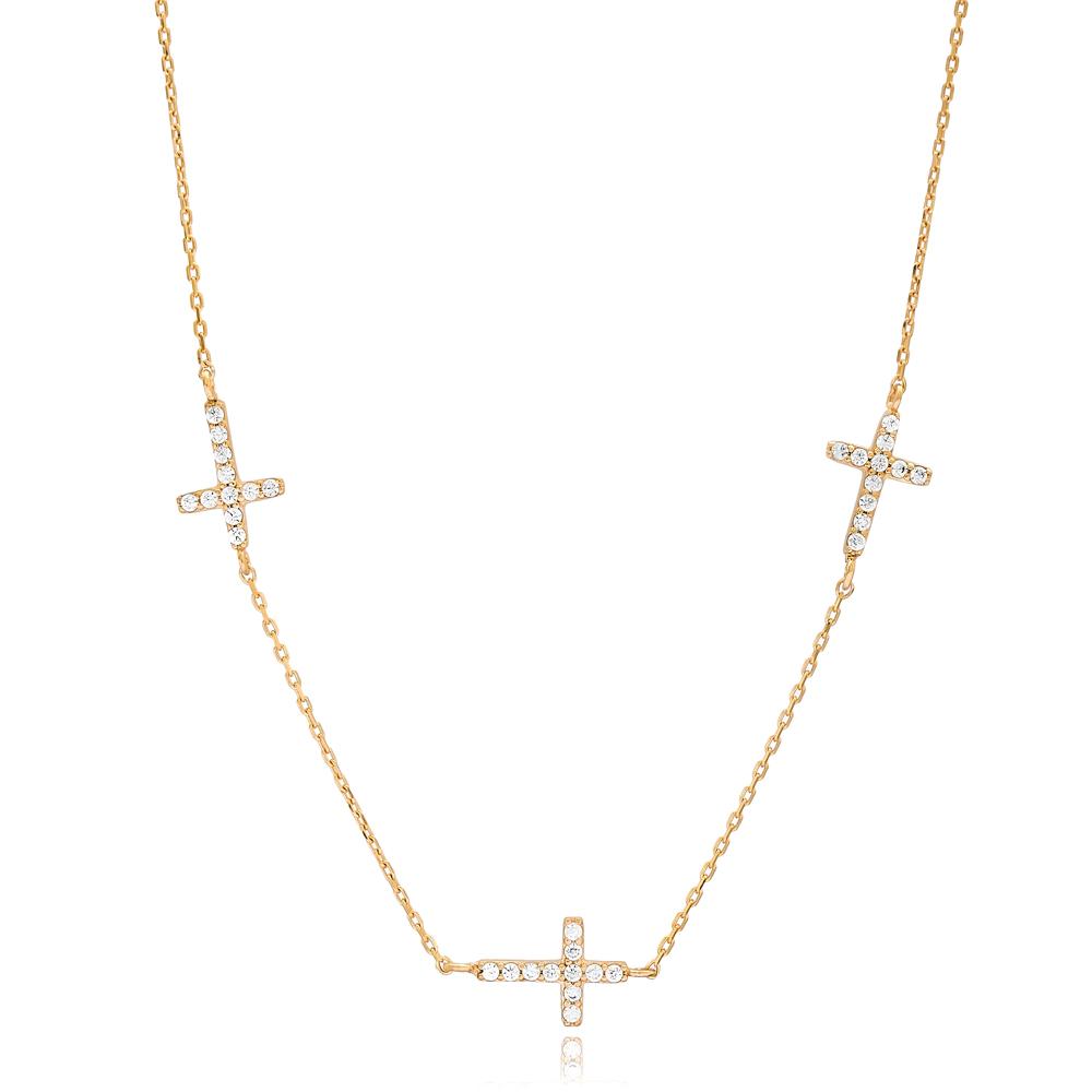 Christiana Cubic Zirconia Cross Necklace Gold