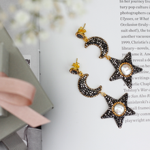 Load image into Gallery viewer, To The Moon And Stars Dangle Earrings With Cultured Pearl
