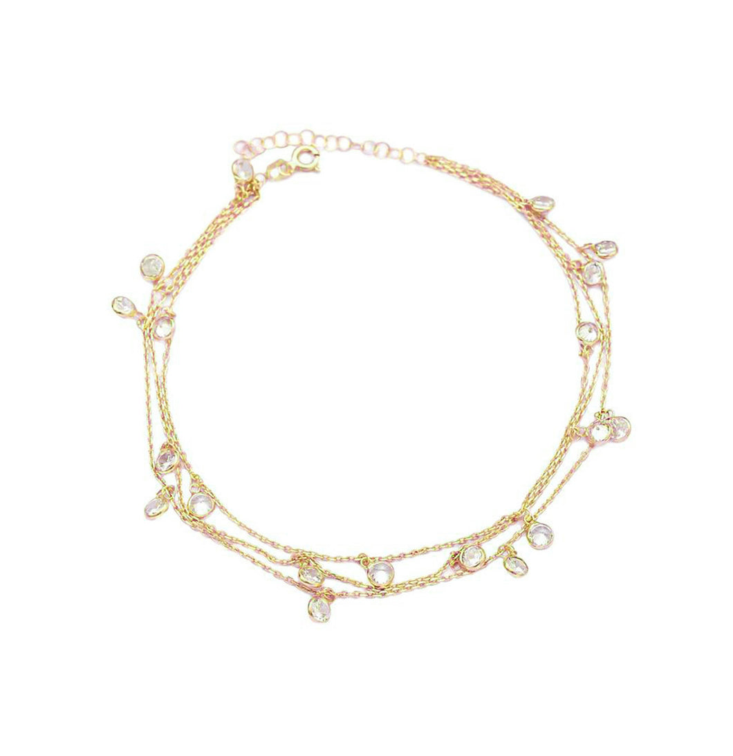 Evelyn Minimalistic Cubic Zirconia Layered Anklet Gold