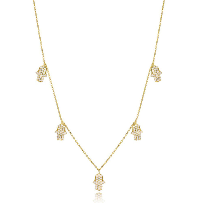 Helena 2.0 Hamsa Charm Necklace with Cubic Zircon Gold