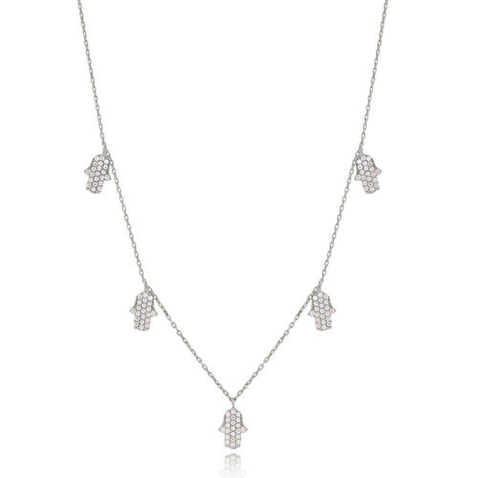 Helena 2.0 Hamsa Charm Necklace with Cubic Zircon Silver