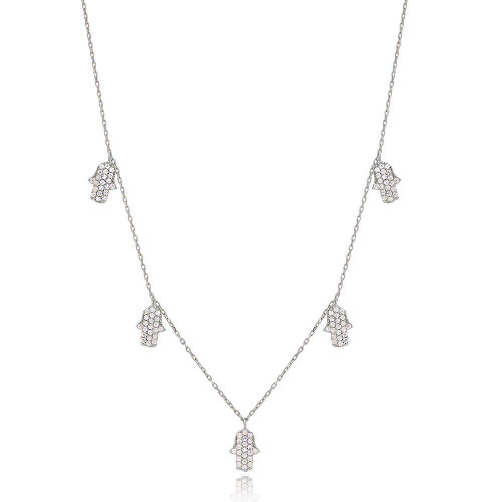 Helena 2.0 Hamsa Charm Necklace with Cubic Zircon Silver