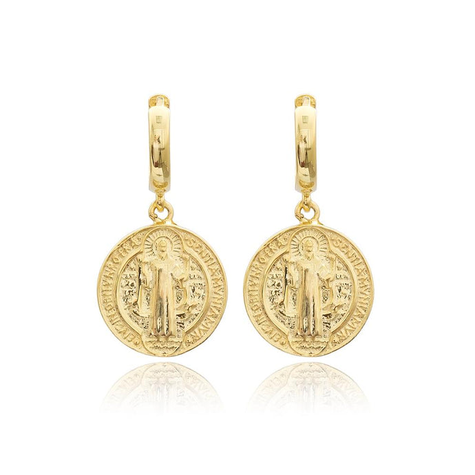 16k gold vermeil charm earrings with saint emblem clicker fastening