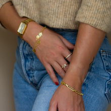 Load image into Gallery viewer, beautiful Hamsa hand layered bracelet in 16k gold vermeil dainty
