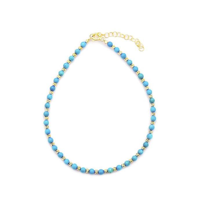 Mia Turquoise Beaded Anklet Gold