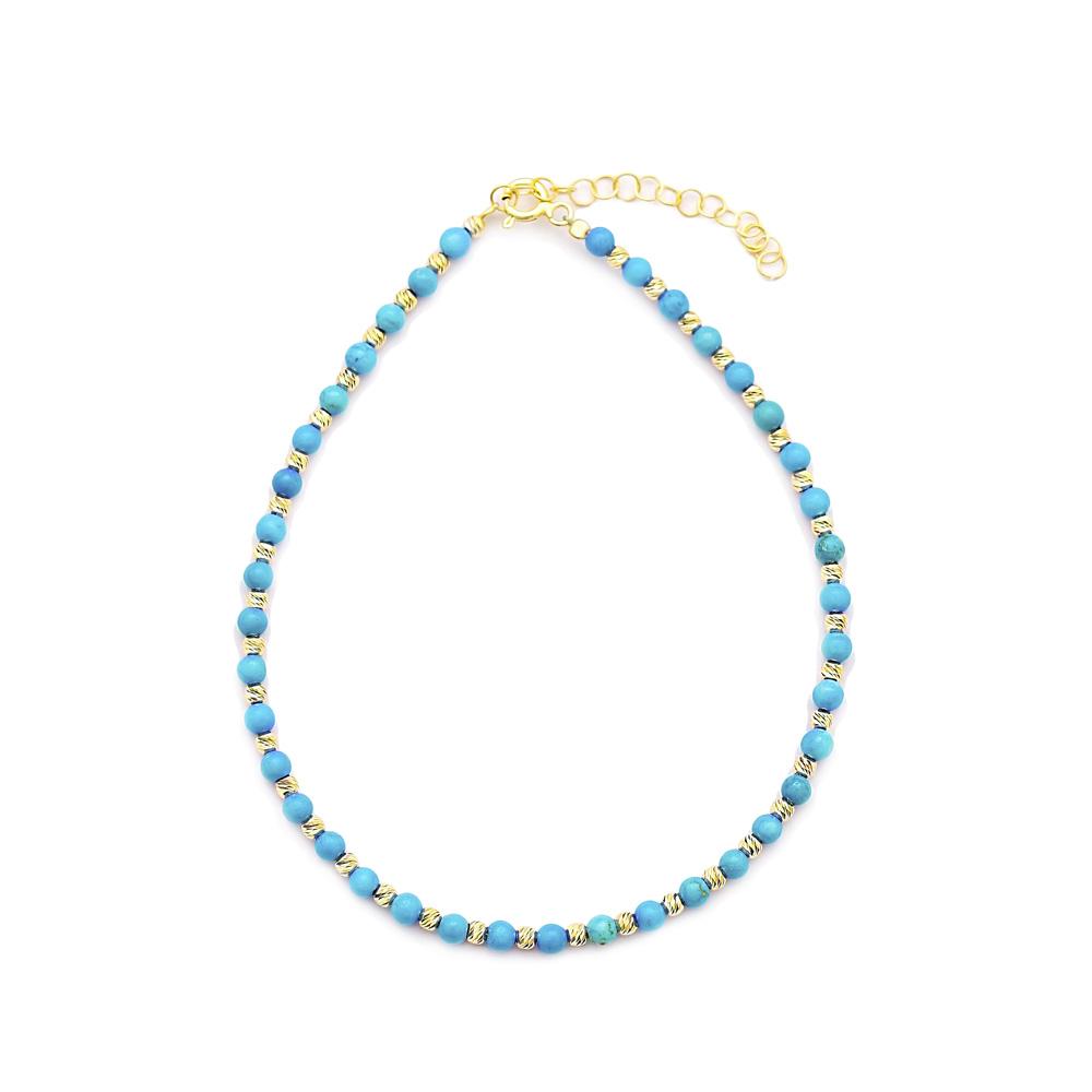 Mia Turquoise Beaded Anklet Gold