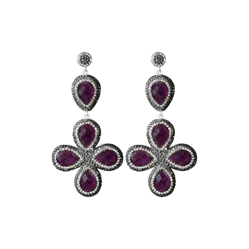 Scarlet Purple Cats Eye Flower Dangle Earring