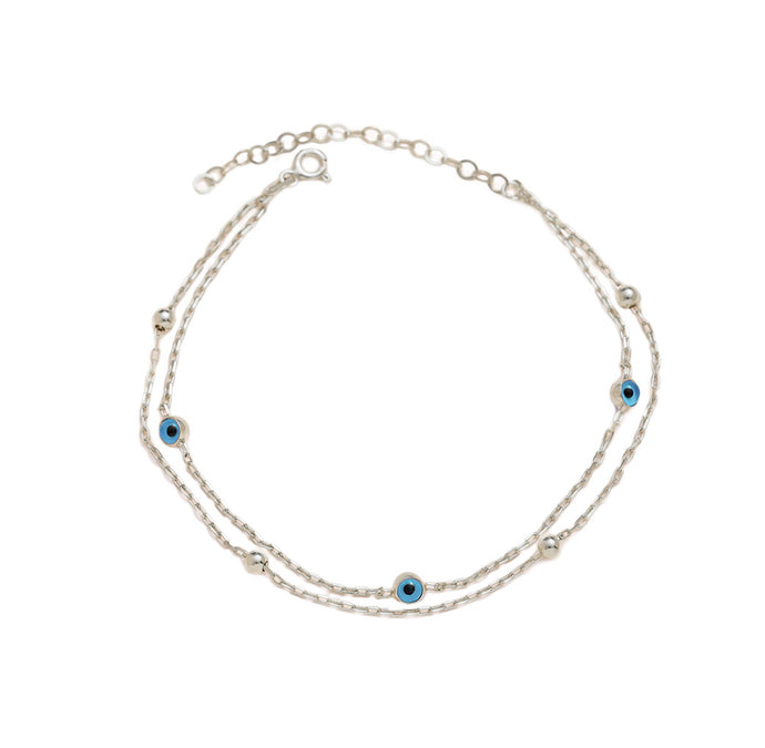 Sofia Minimalistic Layered Evil Eye Anklet Silver