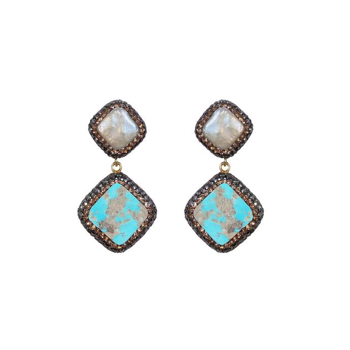 Lagoon Double Drop Natural Turquoise & Pearl Dangle Earring